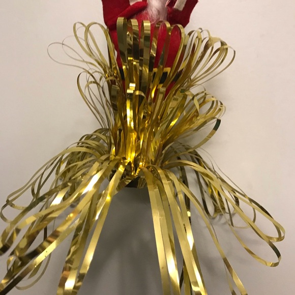 Vintage Distressed Mischievous Santa Claus Ornament Cascading Gold Tinsel** - Picture 8 of 15